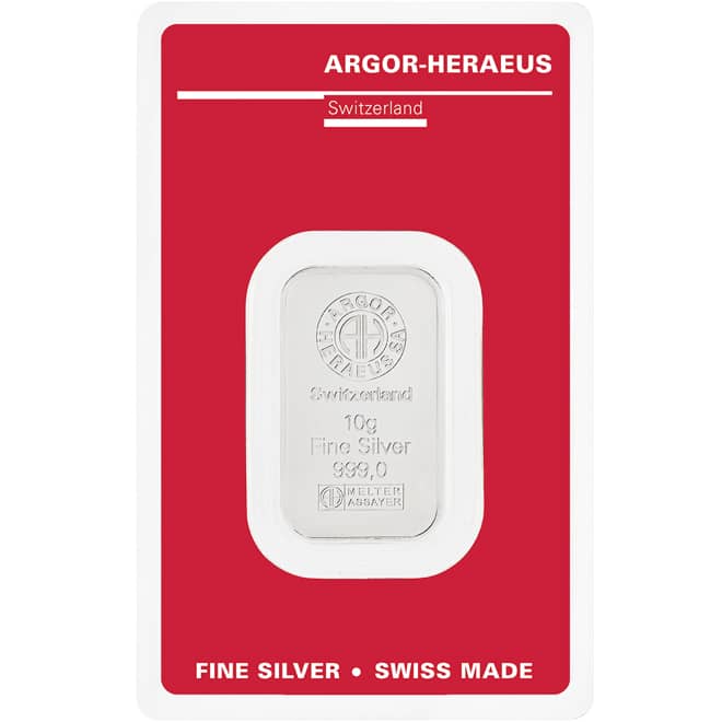 Lingou argint 10 grame Argor-Heraeus 999.0 Elvetia (fata)