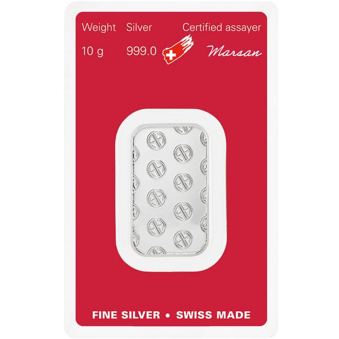 Lingou argint 10 grame Argor-Heraeus 999.0 Elvetia (spate)