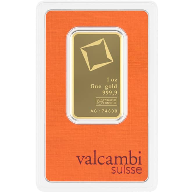 Fata lingou aur 1 oz Valcambi 999.9 Elvetia