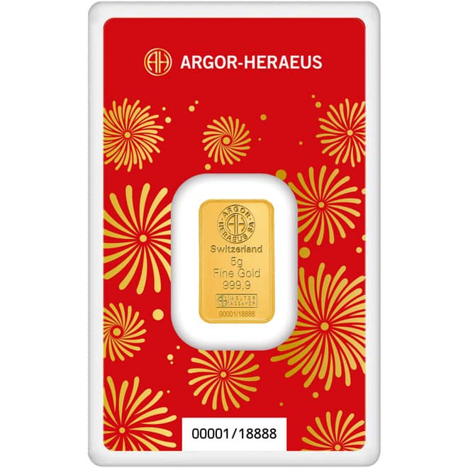 Fata lingou aur 5 grame Year of the Horse Argor-Heraeus 999.9 Elvetia
