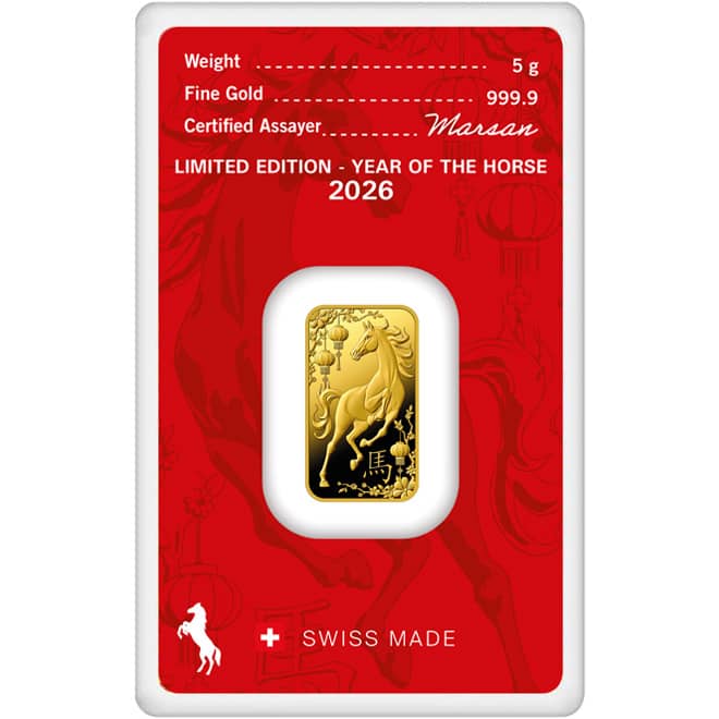Spate lingou aur 5 grame Year of the Horse Argor-Heraeus 999.9 Elvetia