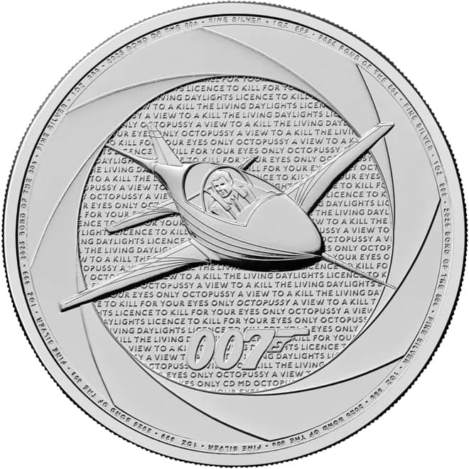 Revers moneda argint 007 Bond of the 1980 Marea Britanie 1 oz 2025