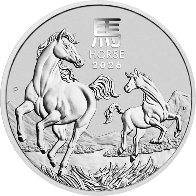 Revers moneda argint 5 oz Anul Calului (Lunar III Horse) 2026 Australia