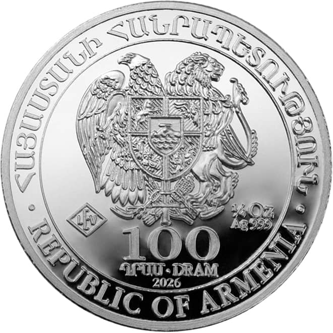 Avers moneda argint Arca lui Noe (Noah's Ark) Armenia 1/4 oz 2026