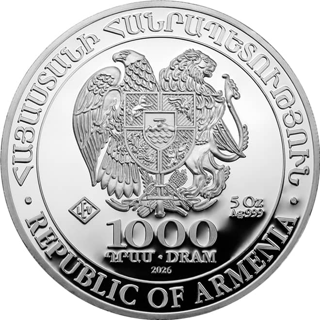 Avers moneda argint 5 oz Arca lui Noe (Noah's Ark) 2026 Armenia