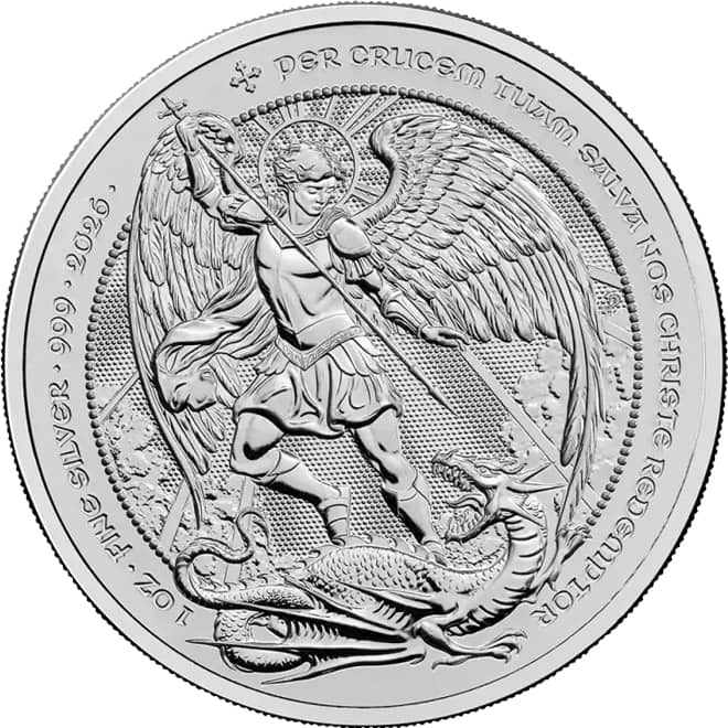 Revers moneda argint The Angel (Arhanghelul Mihail) 1 oz 2026 Marea Britanie