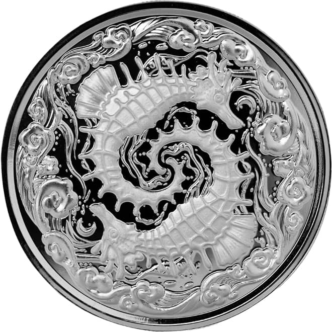 Revers moneda argint Calut de Mare (Seahorse) Samoa 1 oz 2024