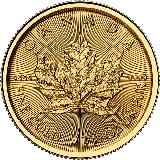 Revers moneda aur Maple Leaf (Frunza de Artar) 1/10 oz Canada 2026